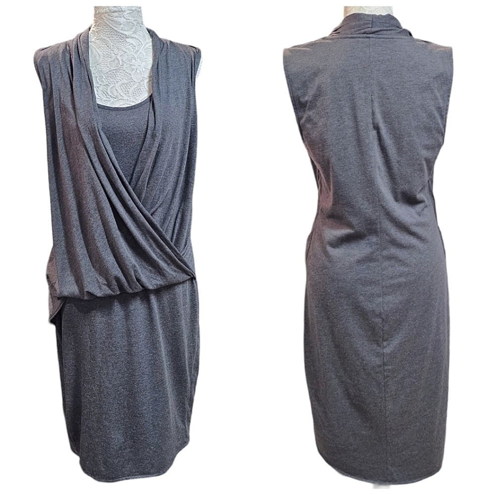 Athleta Duet Wrap Surplice Sleeveless Jersey Dress Size Medium Gray Stretchy